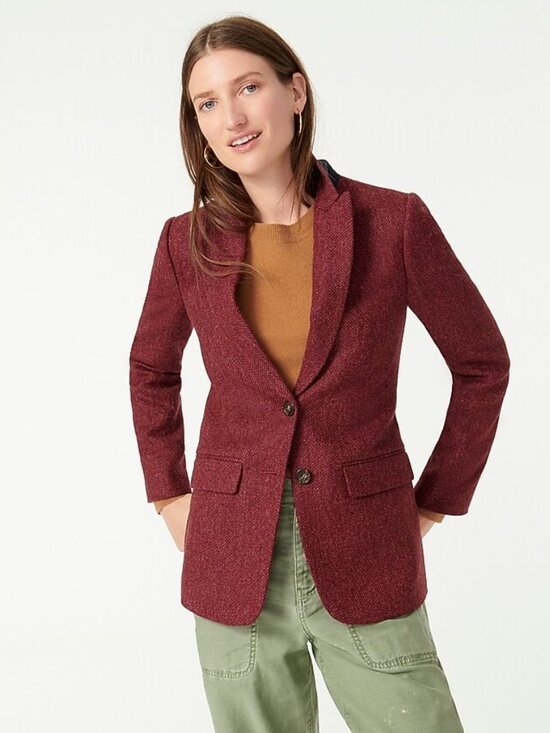 NWT J.Crew Boyfriend Blazer in Burgundy Pink Herringbone English Wool Jacket 4 - Picture 2 of 8
